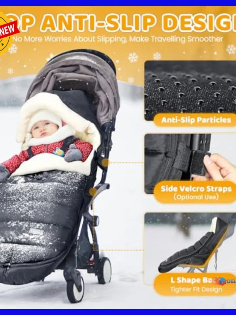 Universal Stroller Footmuff Winter Bunting Bag with Removable Zipper